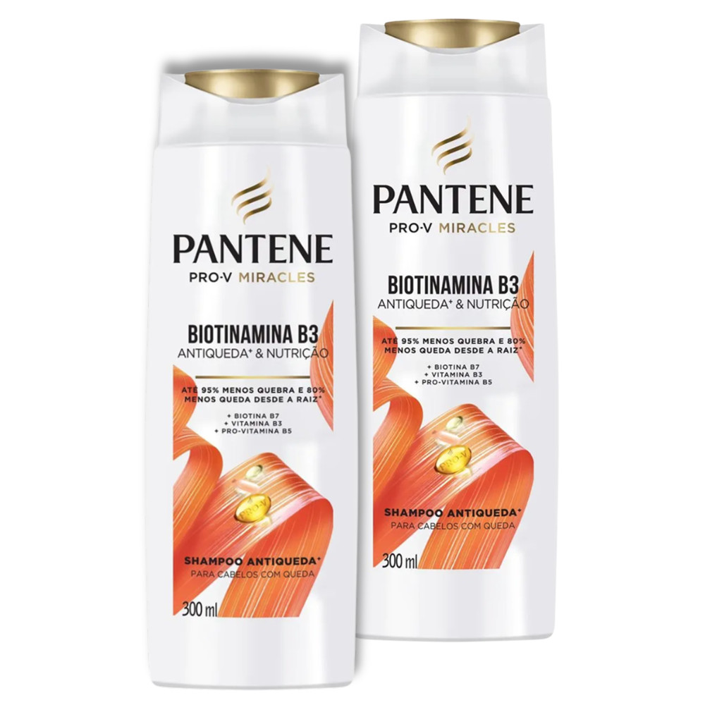 2 Uni Shampoo Pantene Antiqueda & Nutrição Biotinamina B3 Com 300ml