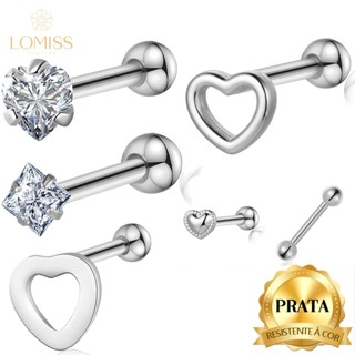 Piercing Helix Flat Minibarbell Prata 925 Coração Conch Orelha Ponto de Luz Lingua em Oferta na Shopee
