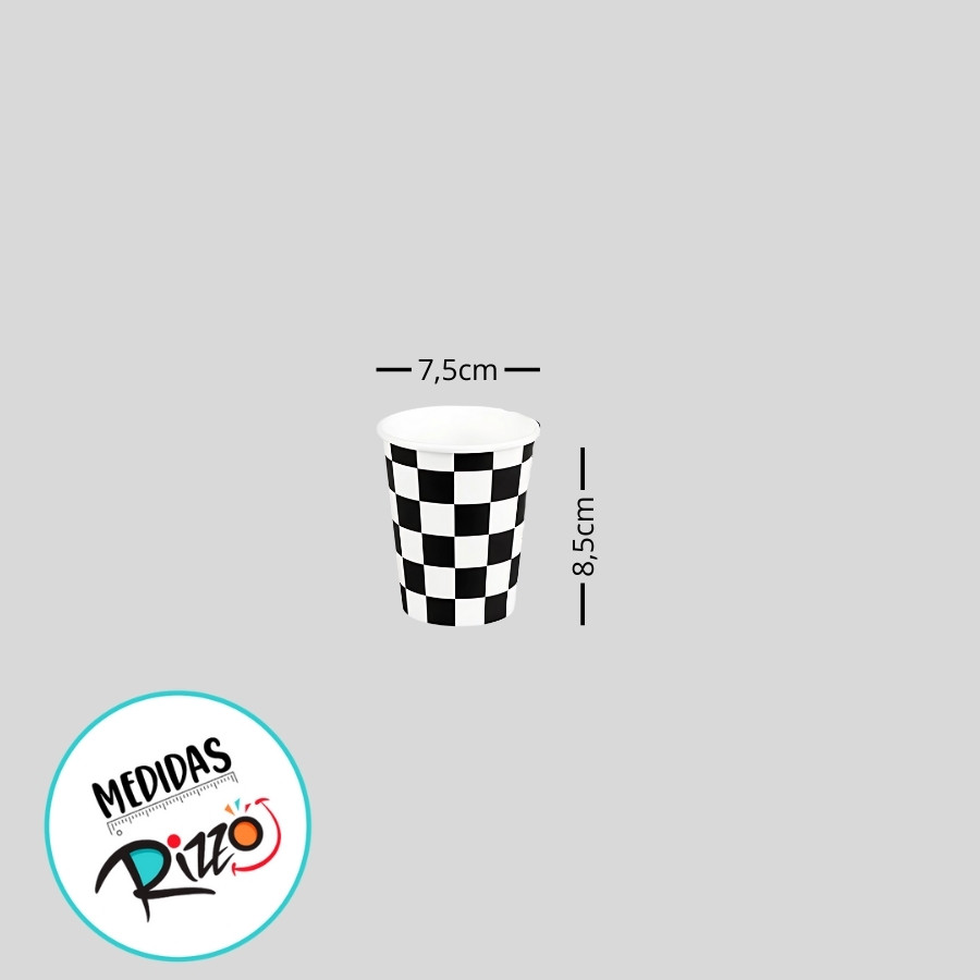 Detalhes do Copo de Papel Biodegradável 270ml - Xadrez Preto - 10 unidades - Silver Festas - Rizzo