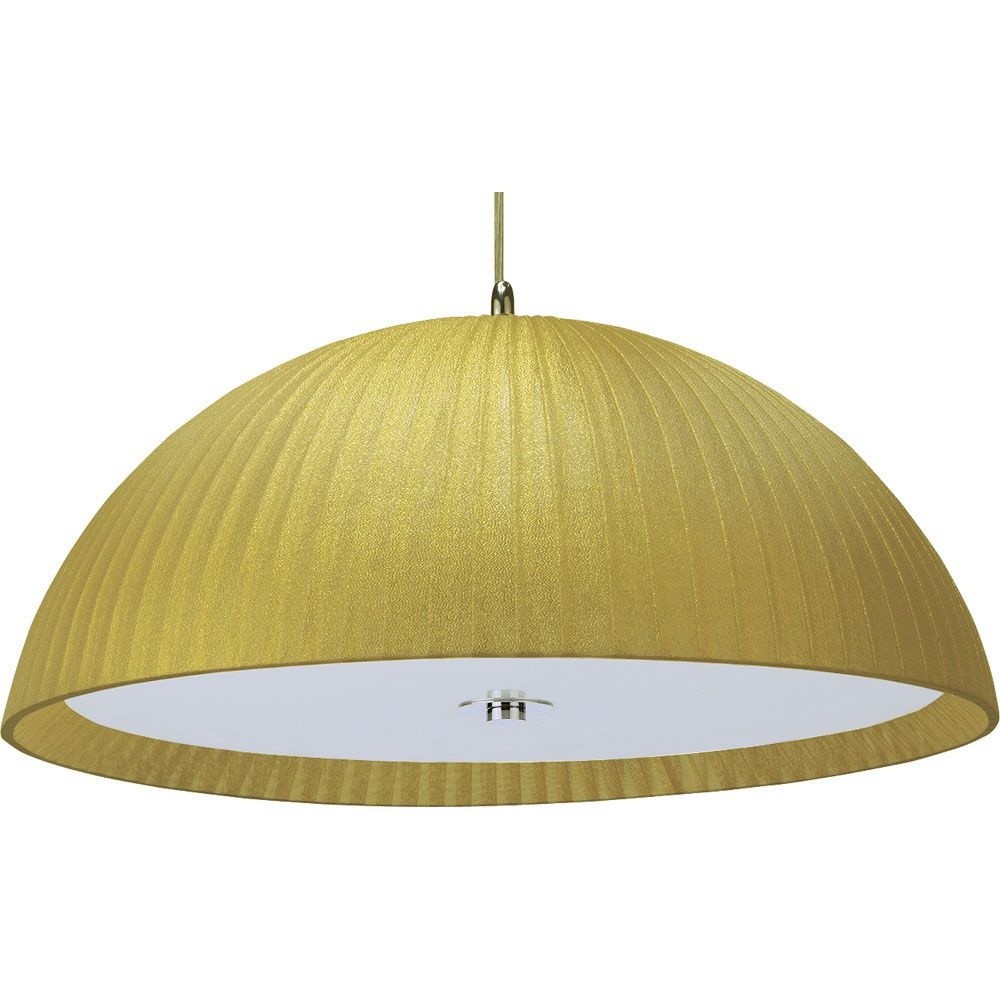 Pendente Lustre Redondo Cúpula Meia Lua Meia Esfera Acrilico Tecido Dourado Vidro Branco D40Cm Arges