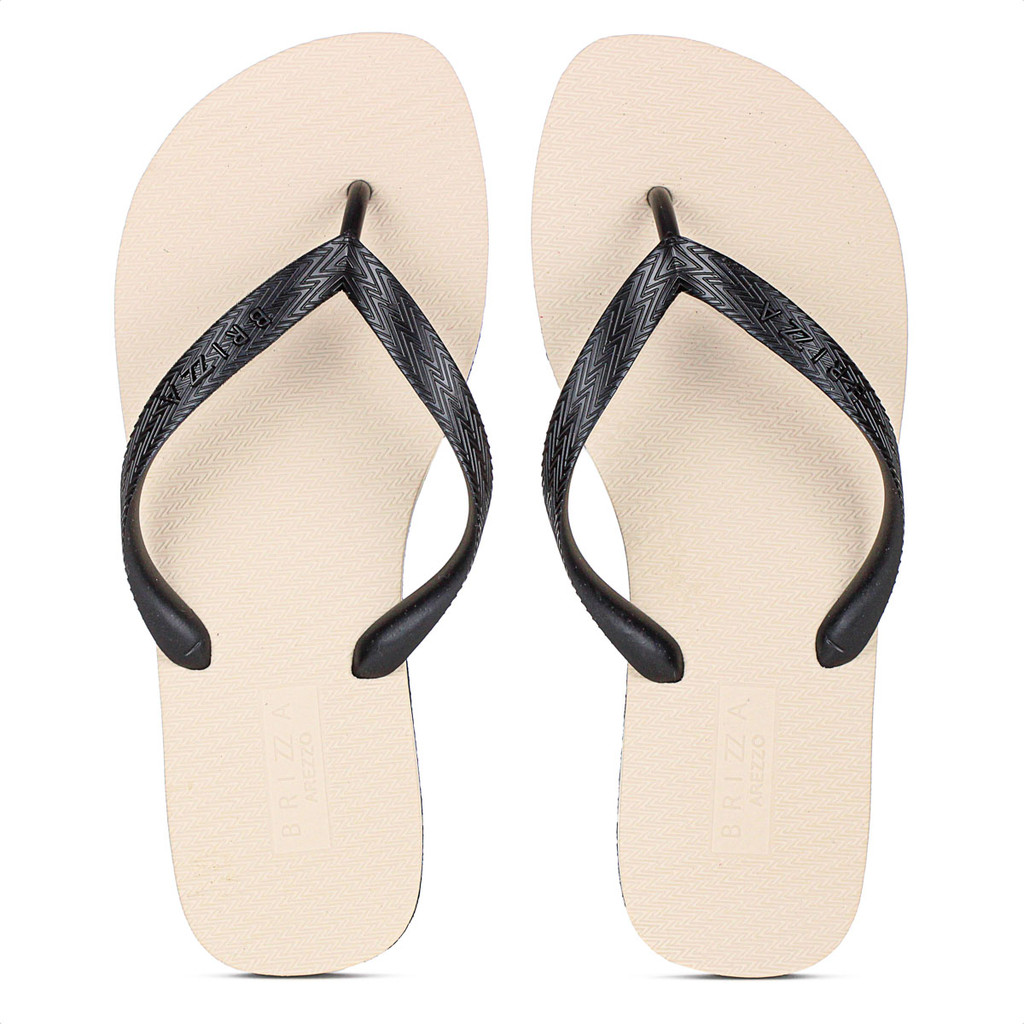 Chinelo Brizza Arezzo Roma Basics Bicolor Bege e Preto - Feminino em Oferta na Shopee