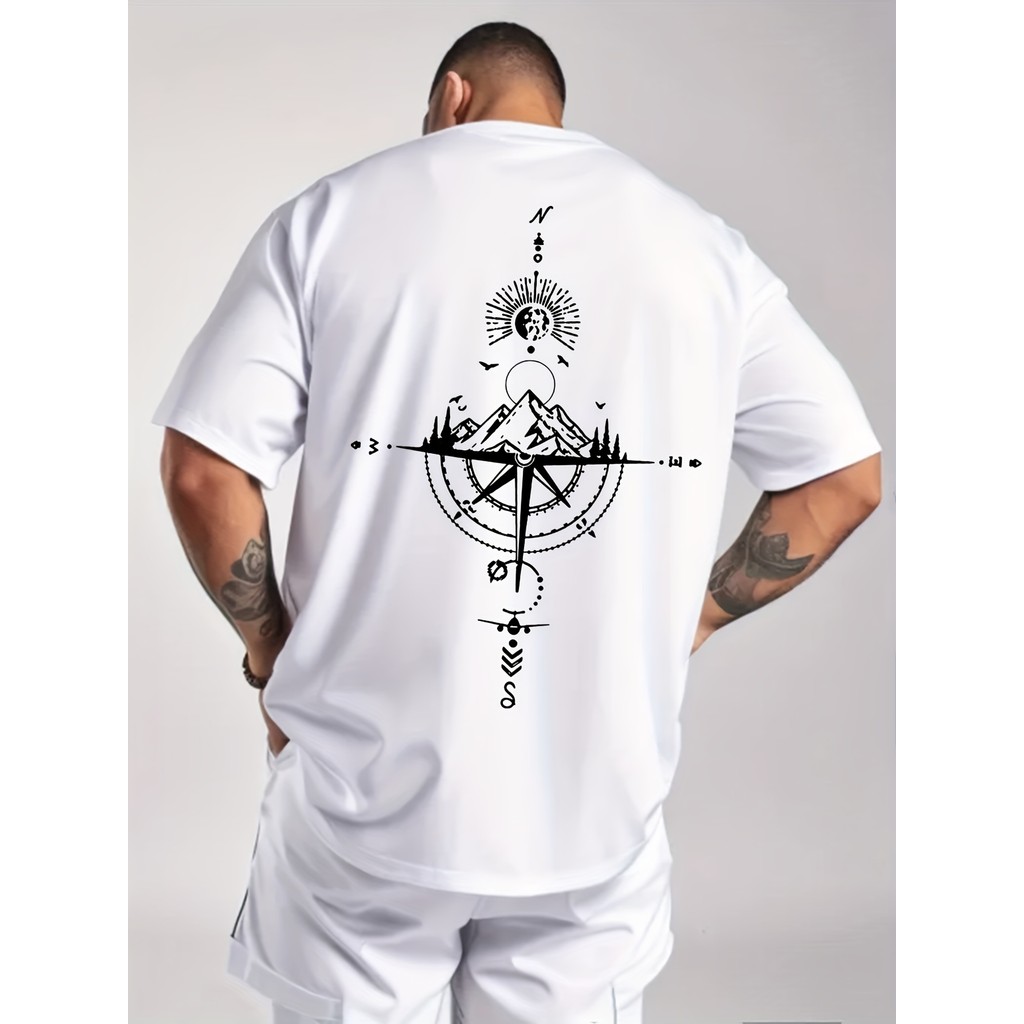 Camiseta Masculina Basica Vintage Compasso Frente Costas Moda Estilo 100% Algodão