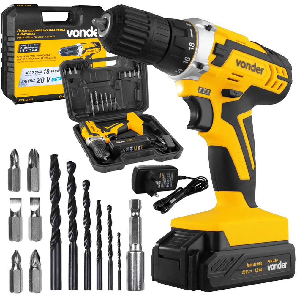 Parafusadeira Furadeira Sem Fio Variável Reversível PFV 238 Vonder com Maleta Broca Bits 110v 220v em Oferta na Shopee