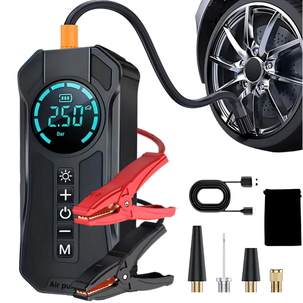 Bomba de Ar Portatil Compressor Inflator Multi-função 4 em 1 PowerBank 8kmah Bateria Calib...