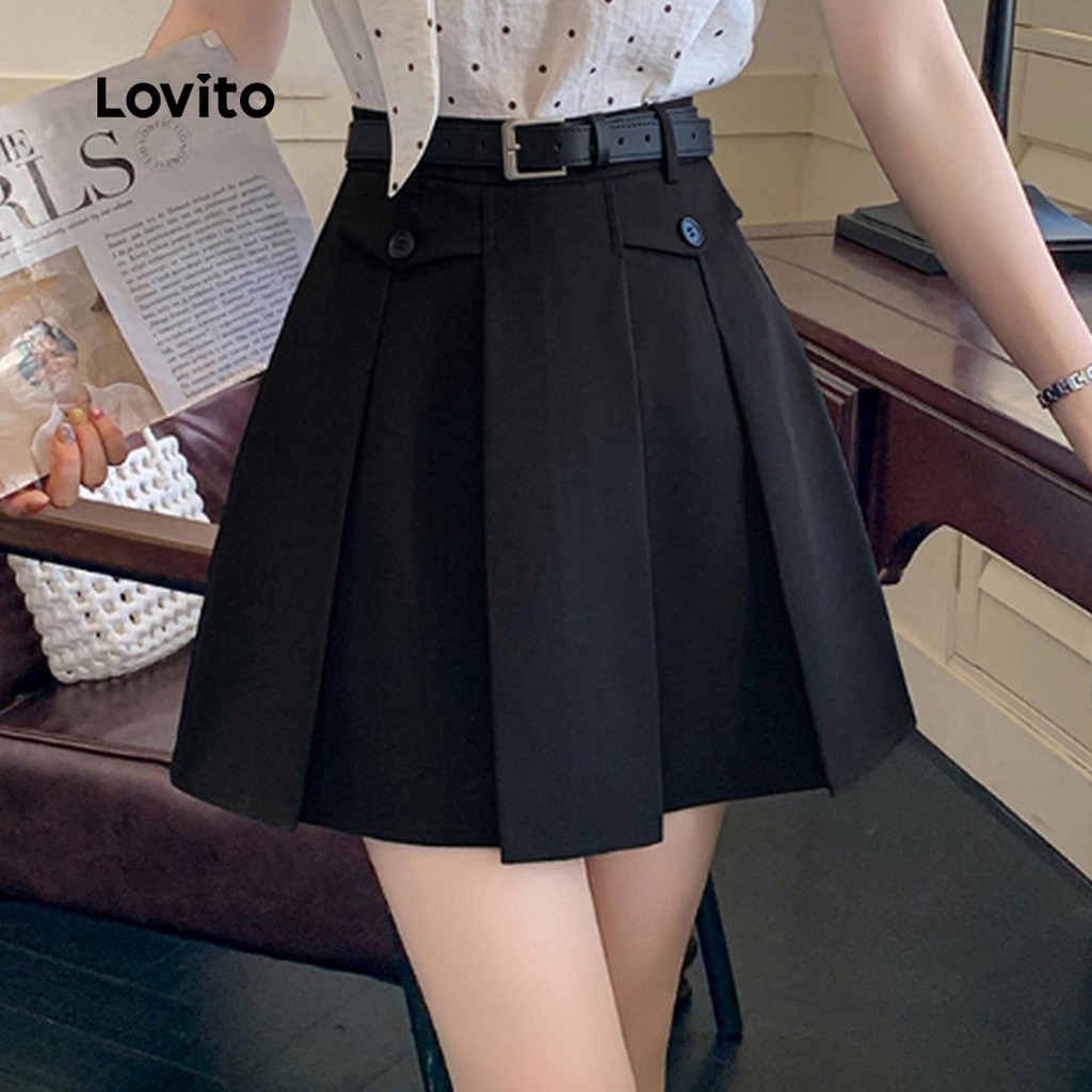Lovito Saia Casual Plissada Verão/Primavera Para Mulheres LNE100074 - Women Clothes