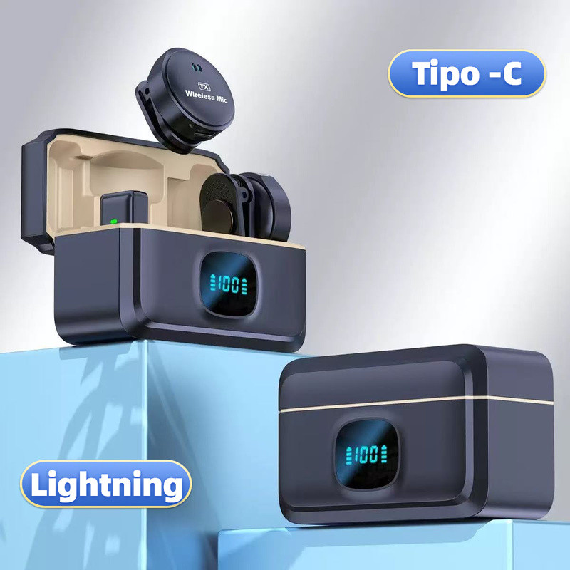 Microfone de Lapela Sem fio Magnético Redução de Ruído Compativel Andriod e iPhone conector Type-C/Lightning