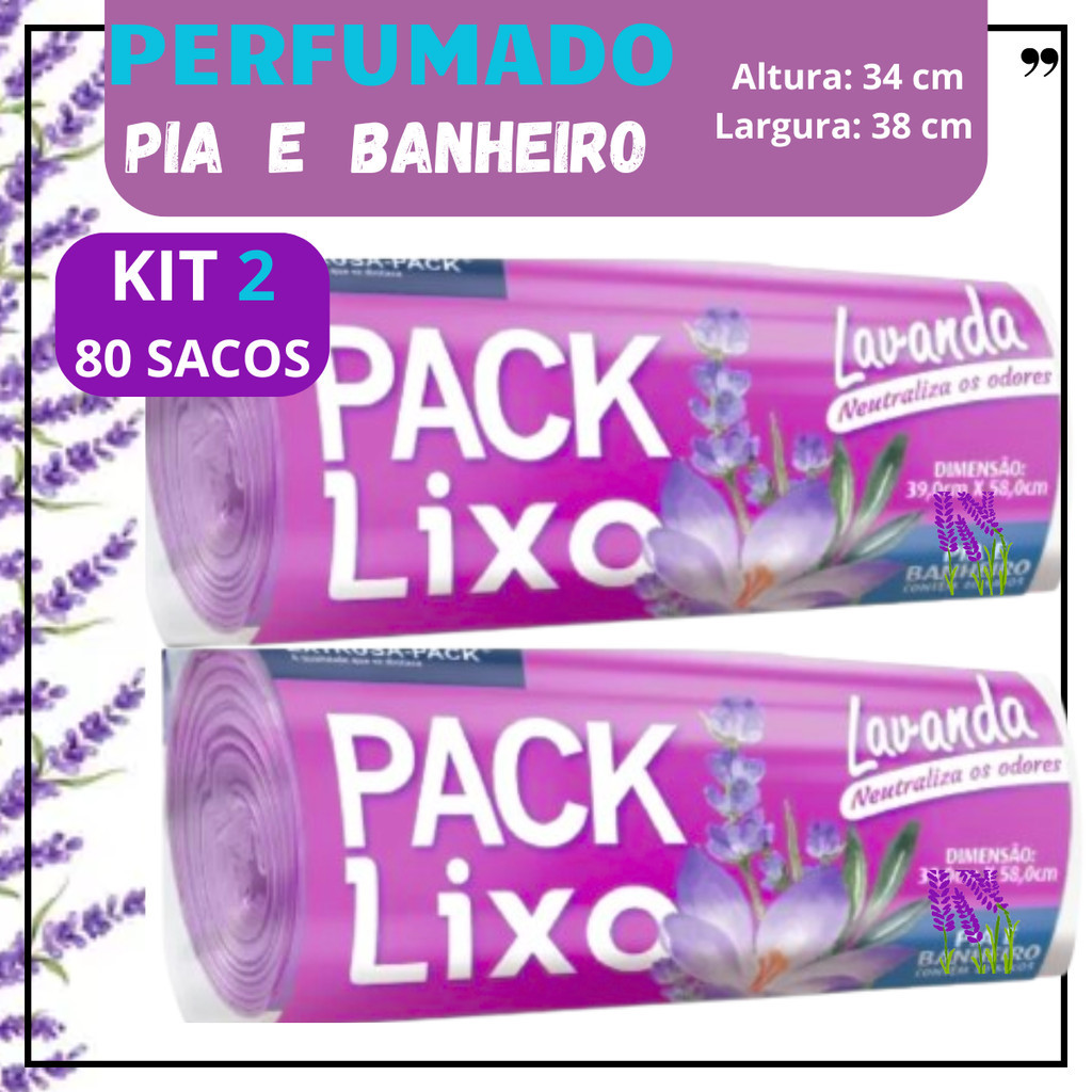 Kit 2 Saco Lixo Banheiro e Cozinha Perfumado Lilás - Lavanda -Anti Inseto- Anti Odor