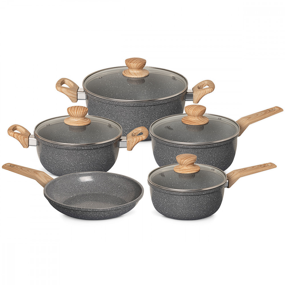 Jogo de Panelas Com 5 Peças Oster Marble Life Cerâmico Antiaderente - Dark Grey
