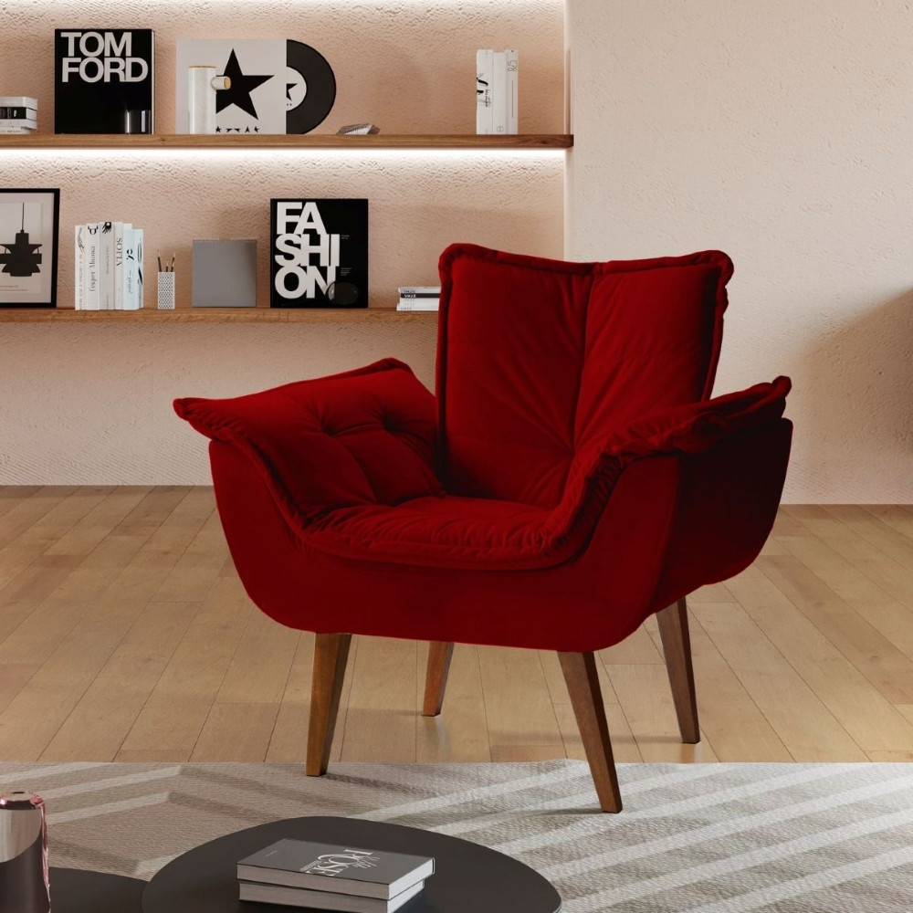 Poltrona Decorativa Eros Tecido Veludo Vermelho Montano - Home & Living