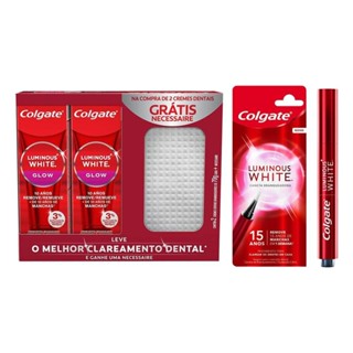 Kit Colgate Luminous White: 2 Cremes Dentais Glow Mint 70g + Caneta Clareadora 2,5ml + Nec...