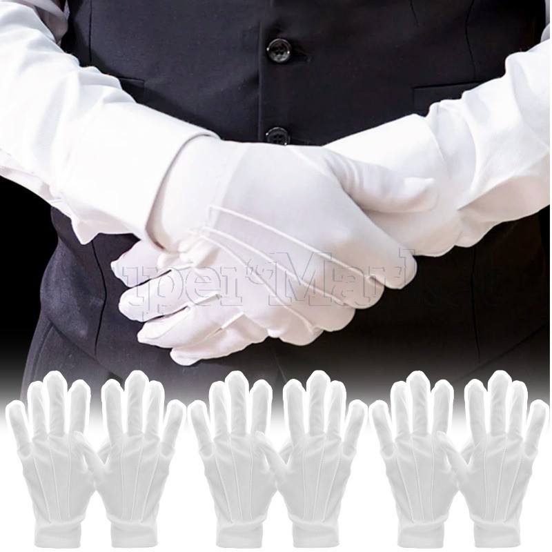Luvas Formais Brancas Respiráveis – Masculinas De Uniforme De Smoking Luva De Desempenho De Mordomo De Joias De Malha Ma