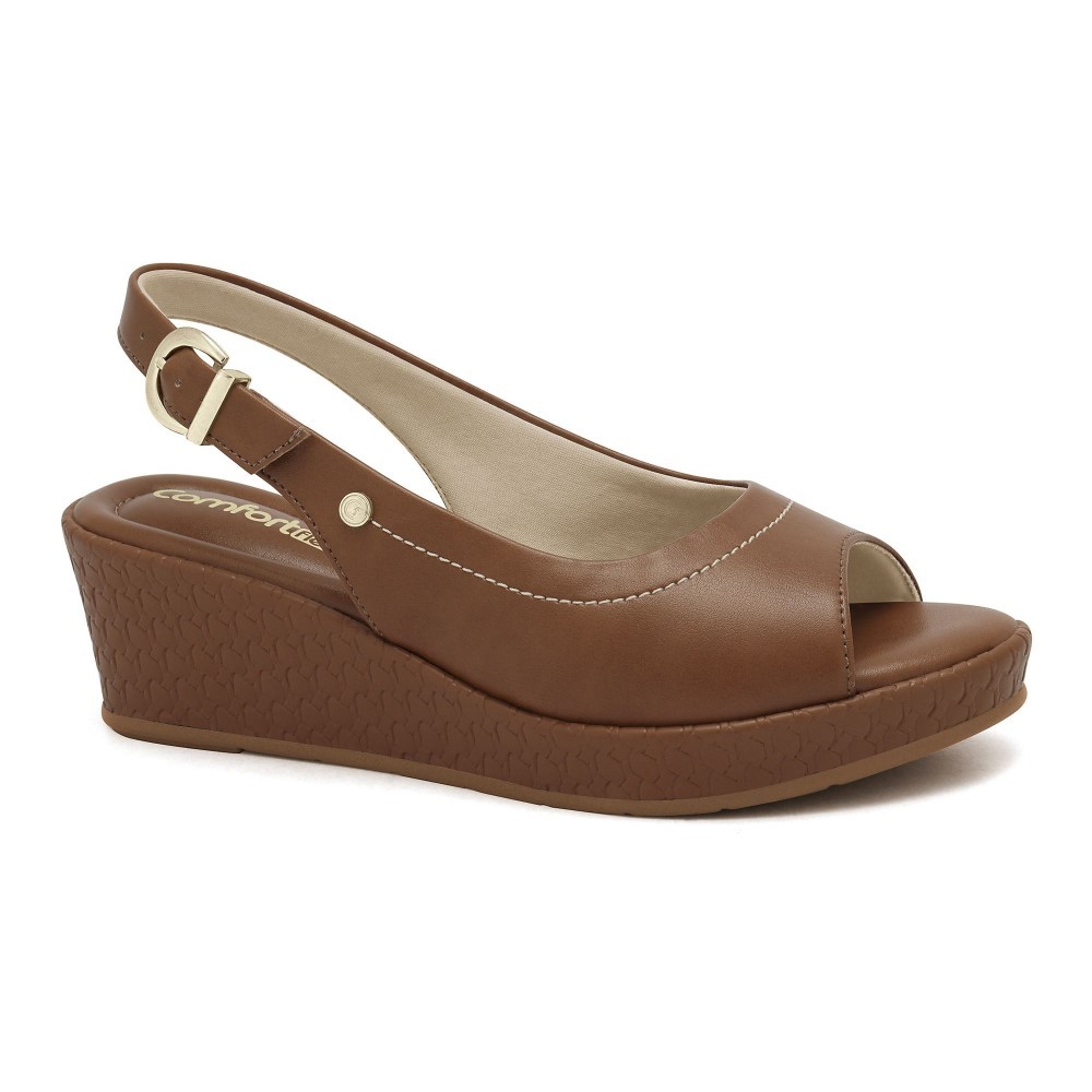 Sandália Anabela Feminina Comfortflex 2553405 Salto Médio Confortável Lançamento