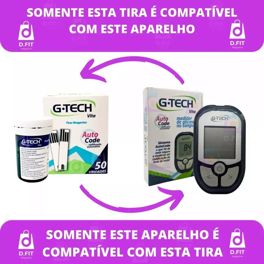Kit Medidor Glicose G-tech + 150 Tiras + 200 Lancetas G-tech
