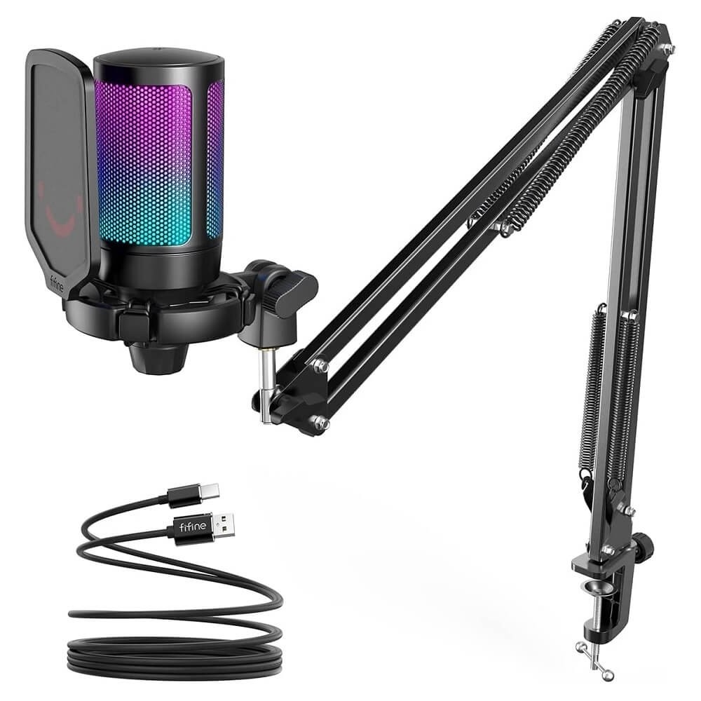 Microfone Condensador USB FIFINE Ampligame A6T com Braço articulado em Oferta na Shopee