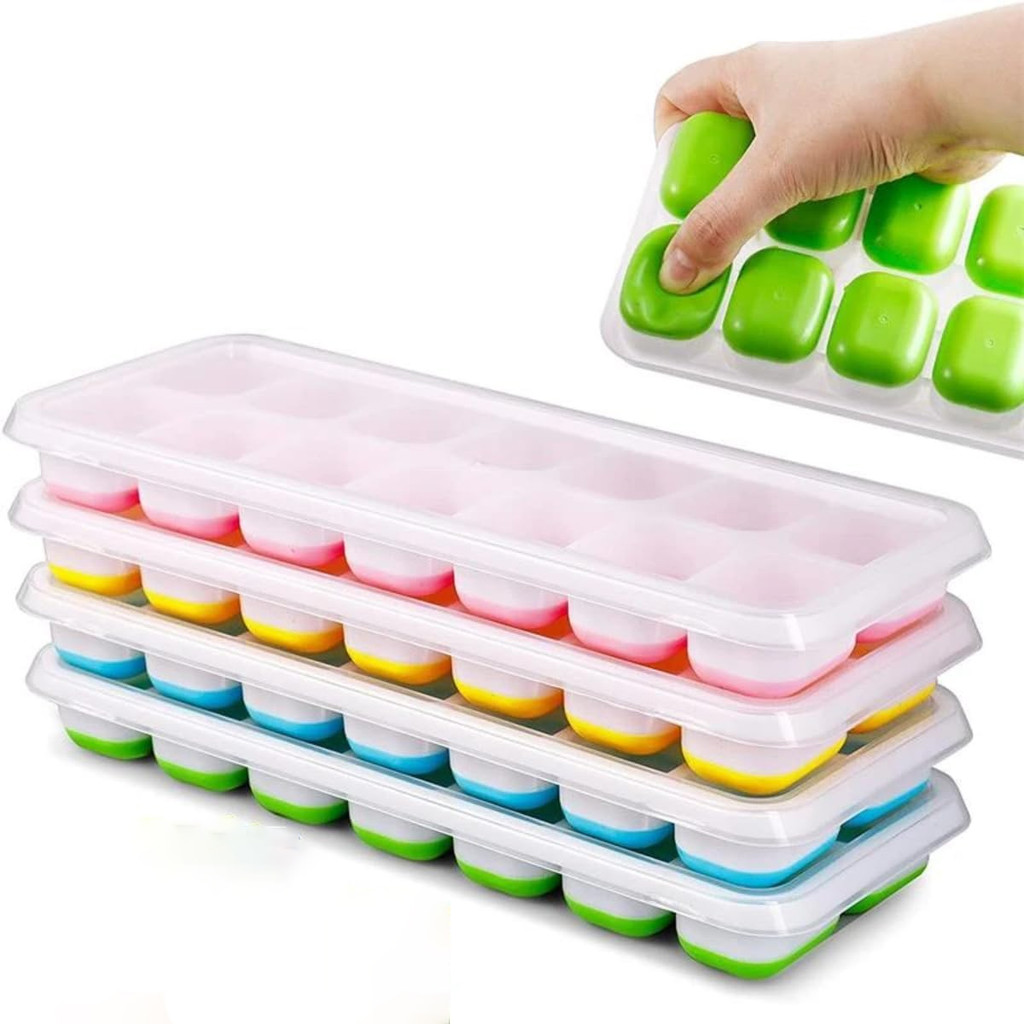 Kit Formas de Gelo Silicone com Tampa Rígida Flexível Fundo 14 Cubos Retangular Multiuso Lavável em Oferta na Shopee