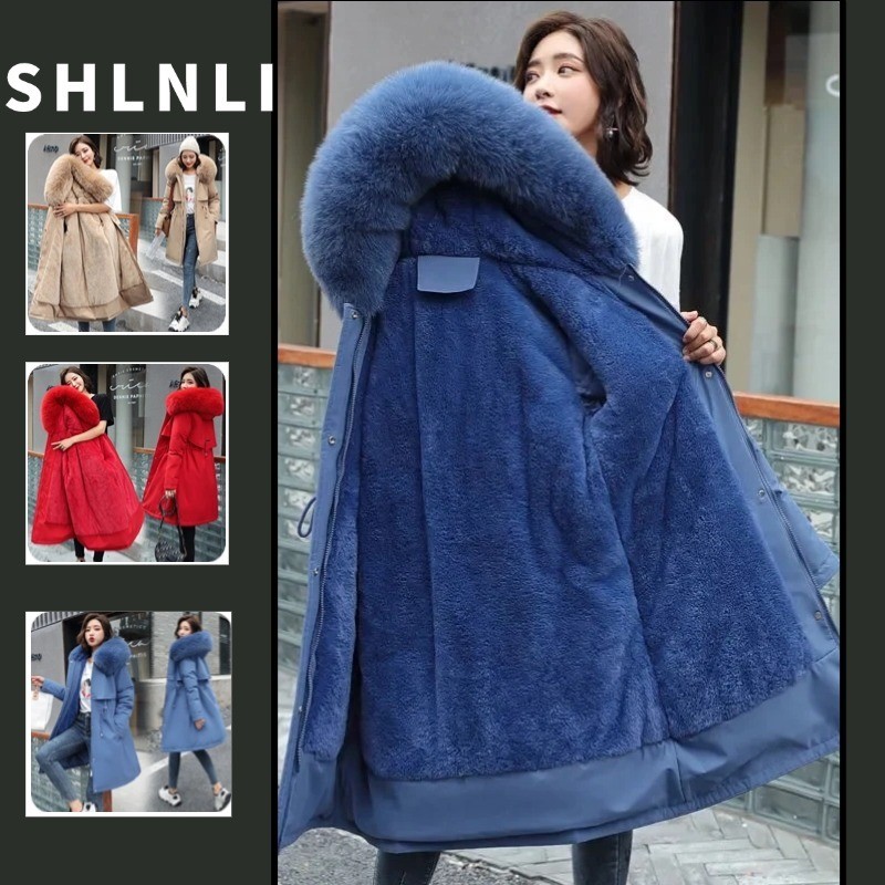 Outono Inverno Plus Size Grosso Gola De Pele Quente Casaco Com Capuz Feminino Pelúcia À Pr...