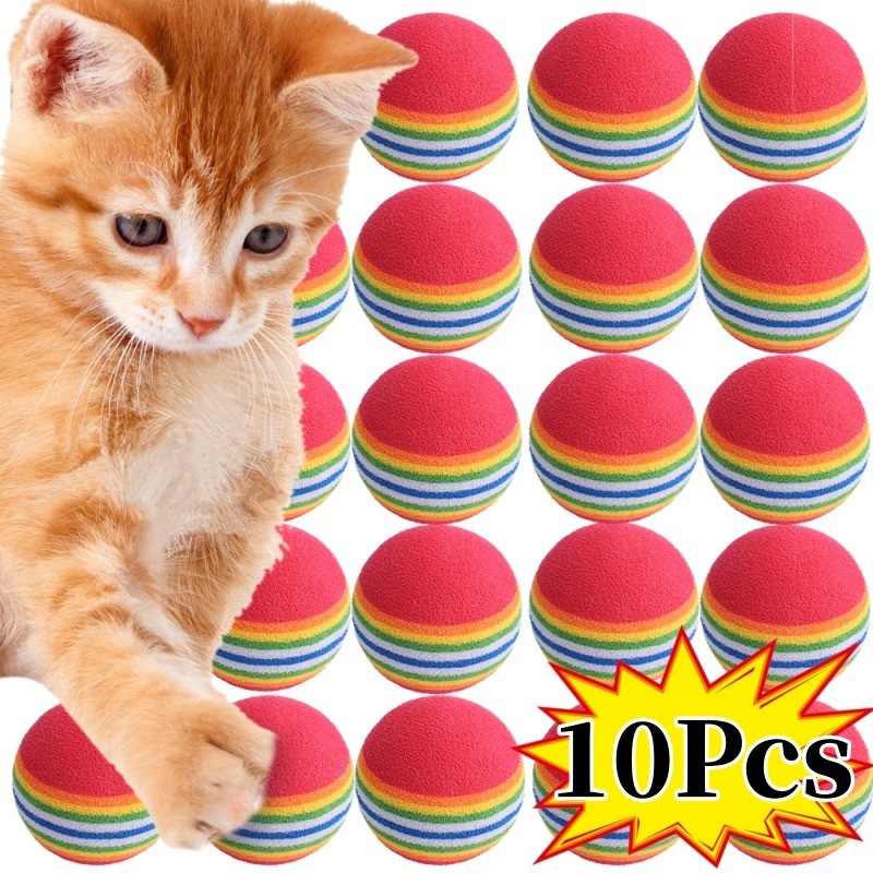 Brinquedo Para Gatos Com Bola De Arco-Íris De 10 Unidades-Algodão De Espuma EVA-De Interativa Elástica Resistente A Mord