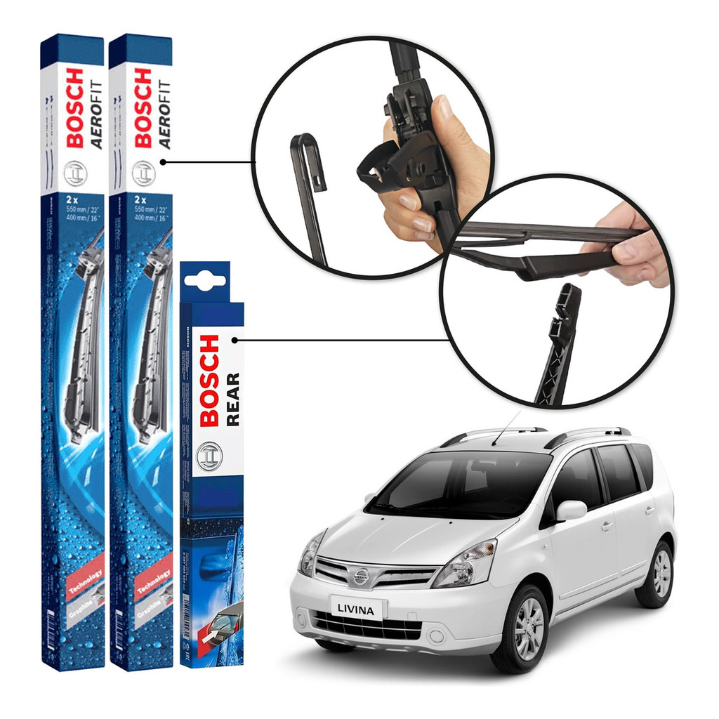 Kit 3 Palhetas Dianteiras Aerofit + Traseira REAR Original Bosch Nissan Livina 2009 A 2014 em Oferta na Shopee