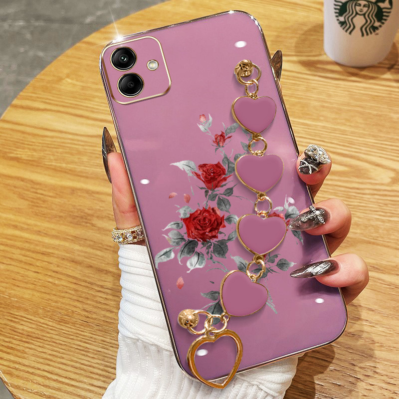 Invólucro Para Samsung Galaxy A07 A06 4G A05S A05 A04E A04 Rosa Vermelha Galvanoplastia Anti Queda Capa De Telefone Com em Oferta na Shopee