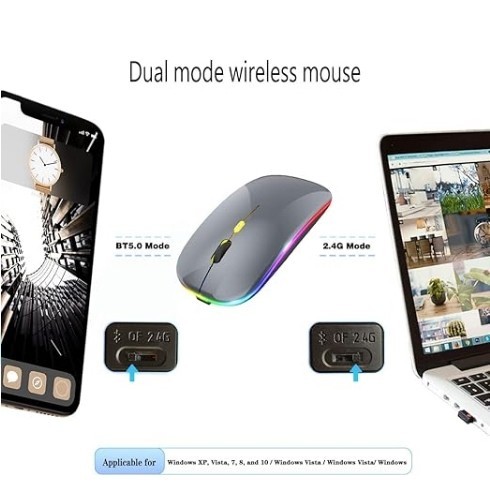 Mouse Sem Fio Recarregável Led RGB Clique Silencioso 2.4 Ghz Ergonômico Gamer Home Office