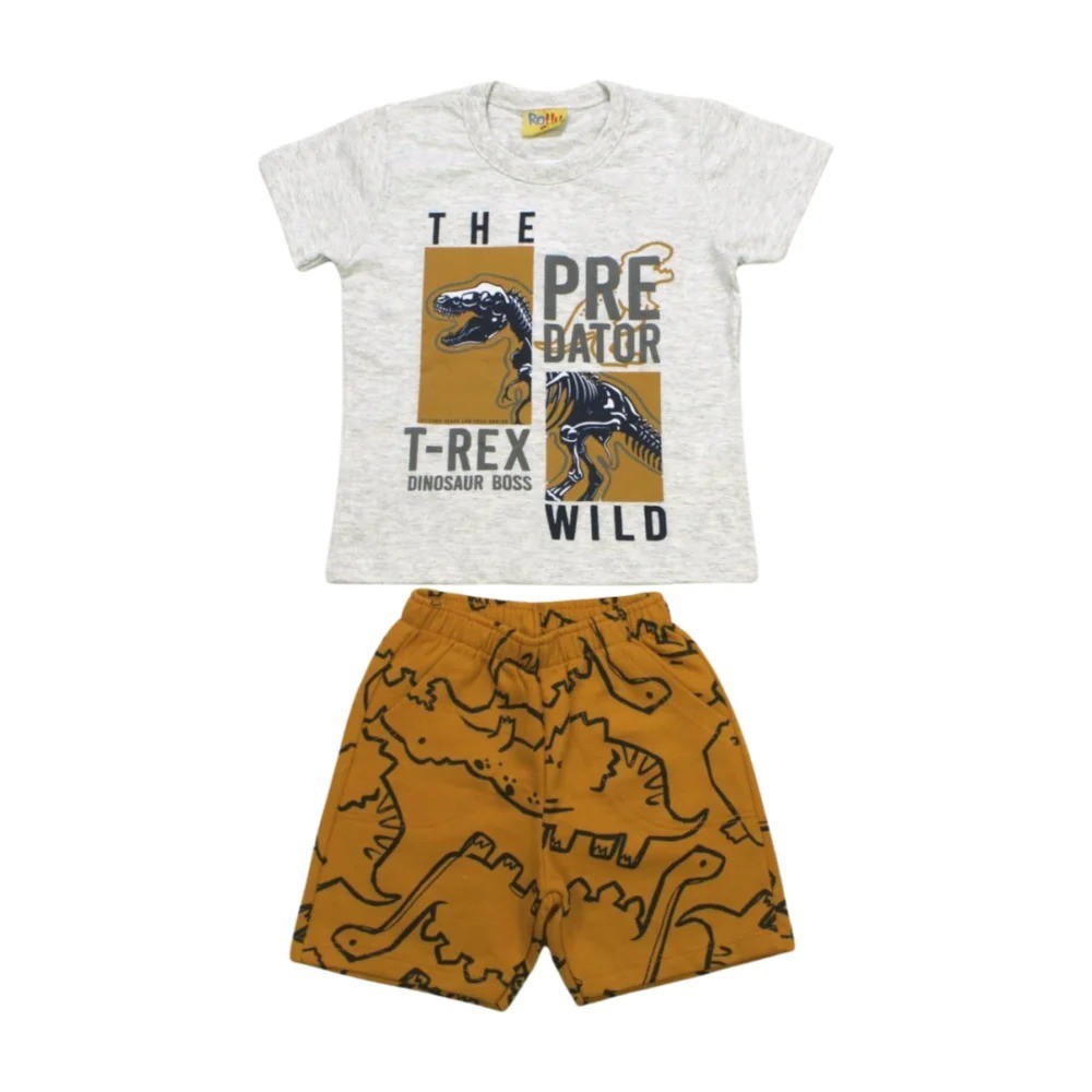 Conjunto infantil Camiseta Estampada Dinossauros e Bermuda Moletinho 21245 - Rollu