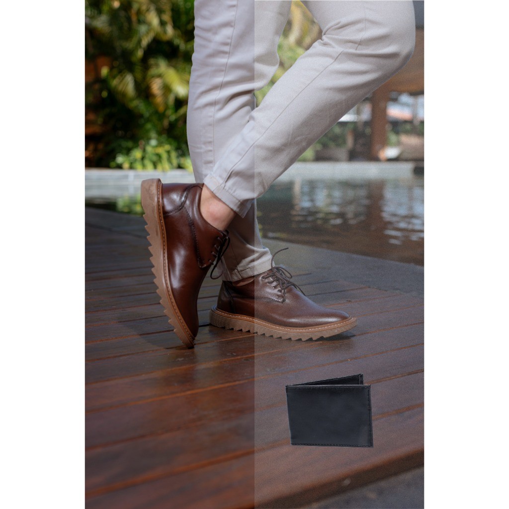 Sapato Social Oxford Luca + Carteira Tratorado Confortável Masculino Social Brogue Escritório
