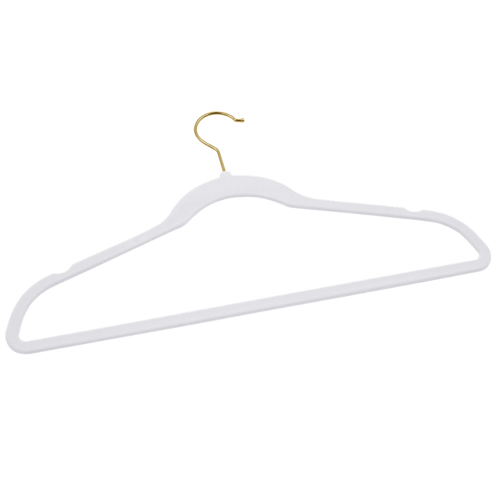 Kit 30 Cabides Veludo Branco Gancho Dourado Antideslizantes