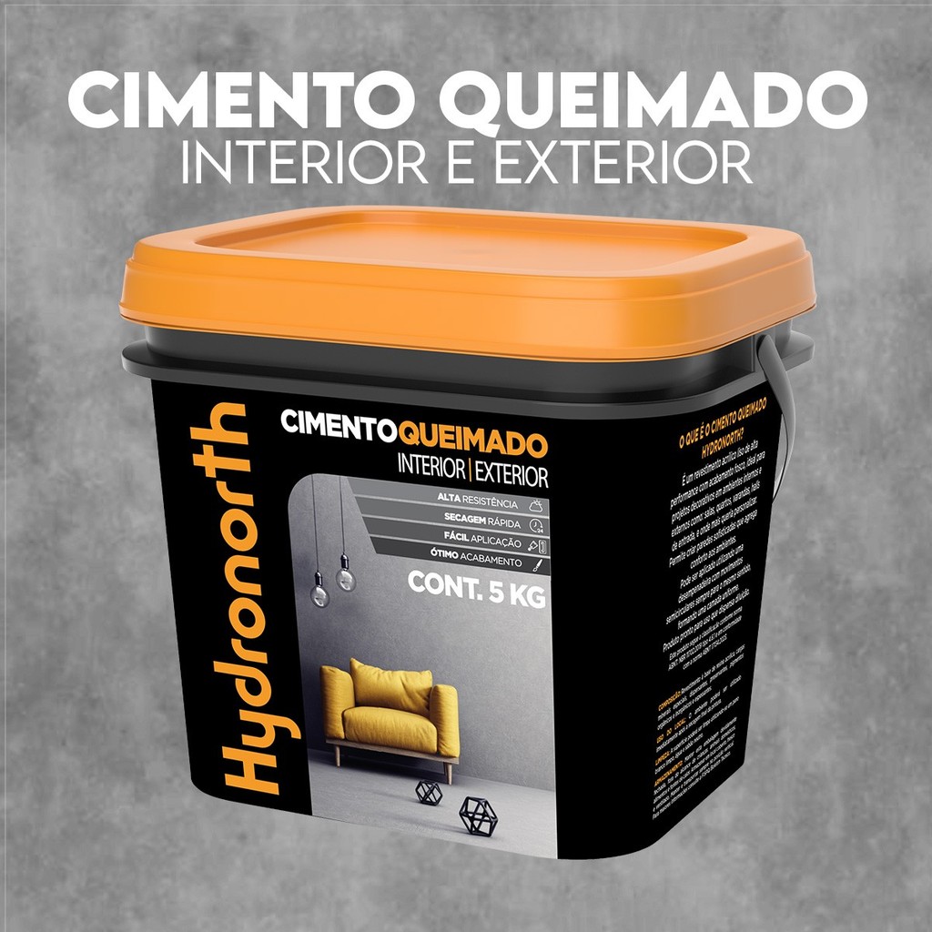 Revestimento Cimento Queimado Efeito Fosco Áreas Internas e Externas 5kg - Hydronorth
