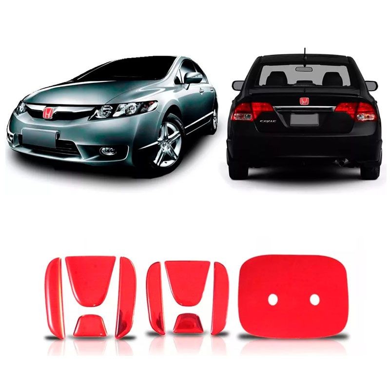 Aplique Vermelho Emblema Para New Civic Traseiro E Frontal 06/11 em Oferta na Shopee
