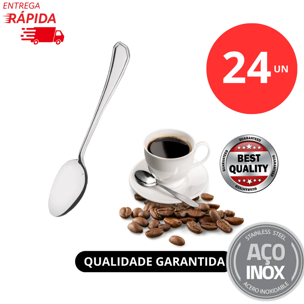 Kit 24 Colher de Café Talher Aço Inox Luxo Cafeteria Cozinha Bar Restaurante Buffet Faqueiro Alta Qualidade