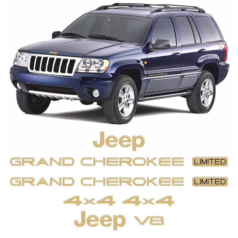 Kit Adesivos Jeep Grand Cherokee V8 96/99 Emblema Dourado