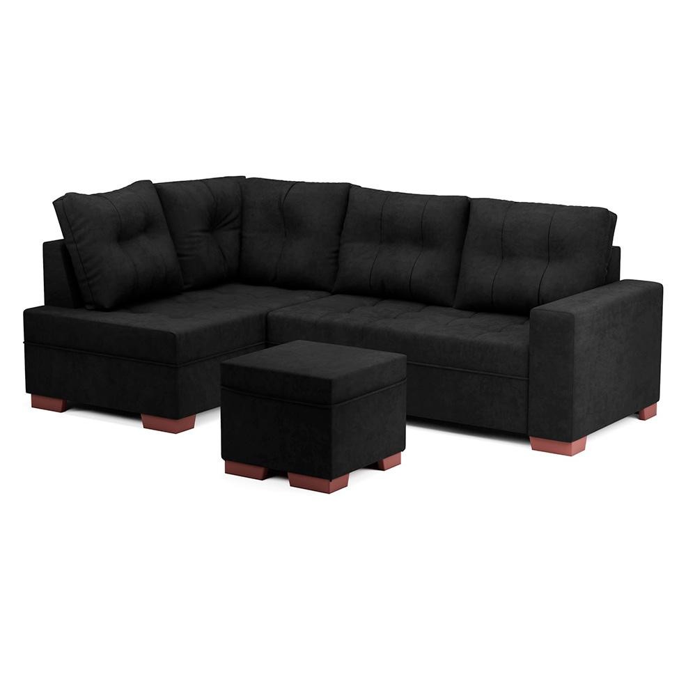 Sofá de Canto 6 Lugares Gávea Suede Preto