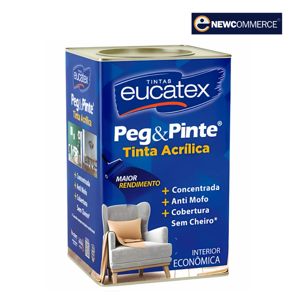 Tinta Acrílica Peg&Pinte 18L Antimofo Interior Eucatex - Escolha sua cor! em Oferta na Shopee