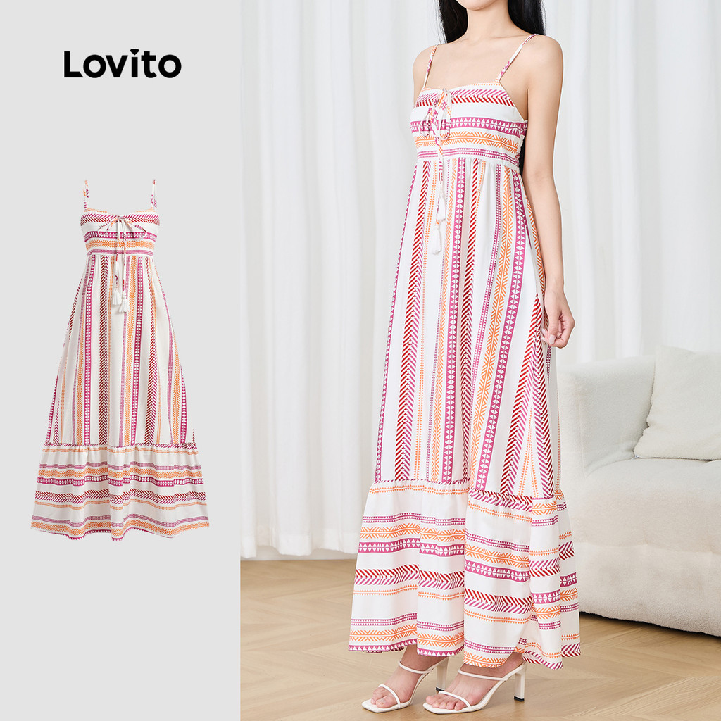 Lovito Vestido Boho listrado com borla e camada em camadas para mulheres LBL22605 - Women Clothes
