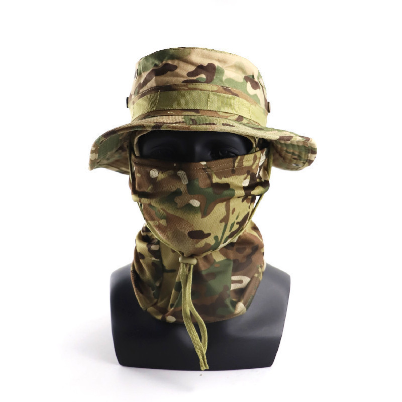 Chapéu de pescador camuflado, chapéu de pesca, conjunto de chapéu de sol para montanhismo ao ar livre, arnês destacável
