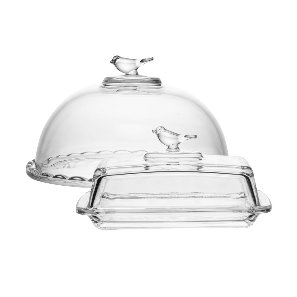 Kit Queijeira 20cm e Manteigueira 18cm com Tampa Cristal Bird - Wolff em Oferta na Shopee