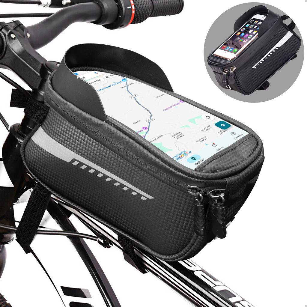 Suporte Porta Celular e Objeto Bolsa para Guidão Quadro Bicicleta 2L Prova Dagua Touch Gps 7" Acessório Bike