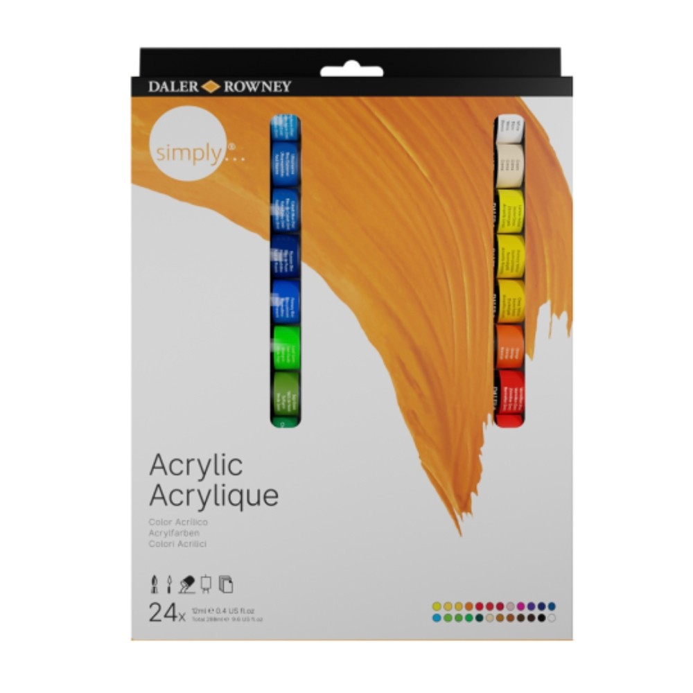 Daler Rowney Simply Tintas Acrílicas em Tubos de 12ml com 24 cores em Oferta na Shopee