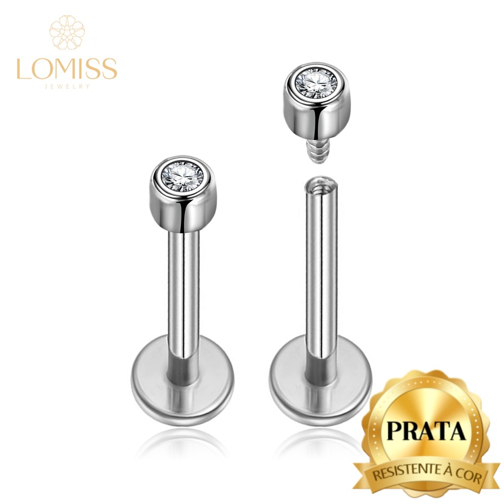 LOMISS Piercing Helix Labret Ponto De Luz Prata 925 Zircônia Tragus Conch Nariz Boca