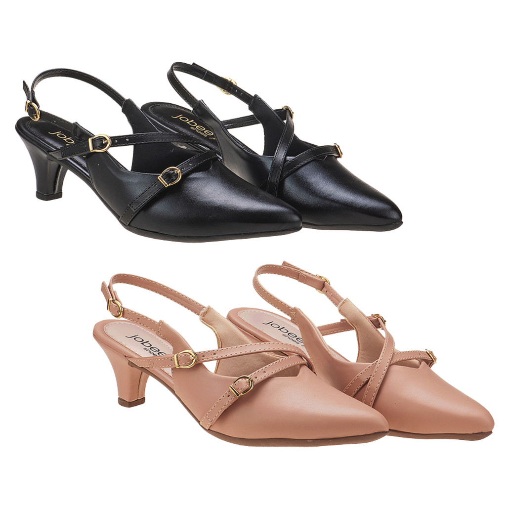 Kit 2 pares Slingback Feminino Sapato Scarpin Bico Fino Salto Baixo Social Fivelas Verniz Clássica