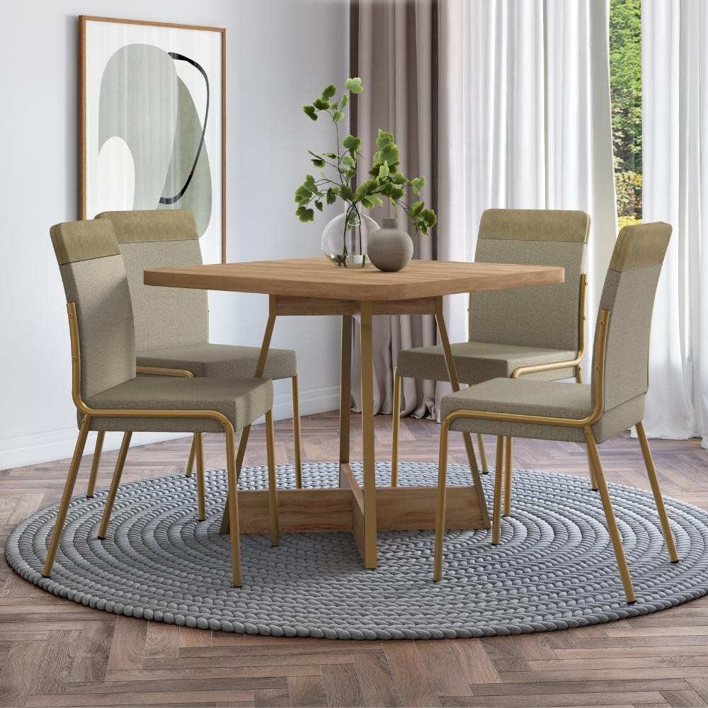 Conjunto Sala de Jantar 4 Cadeiras Déli Carraro Carvalho Dourado em Oferta na Shopee