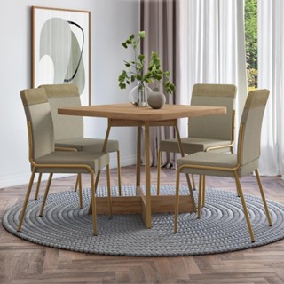 Conjunto Sala de Jantar 4 Cadeiras Déli Carraro Carvalho Dourado em Oferta na Shopee
