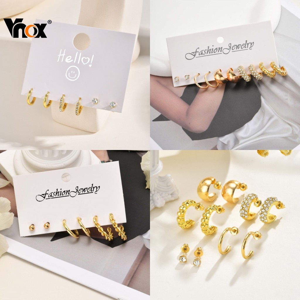 Vnox Conjunto De Brincos De 3 Peças/5 Para Mulheres , Brinco Banhado A Ouro , Não Manchado E Hipoalergênico , Presente D - Fashion Accessories