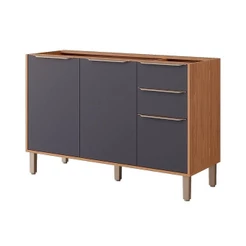 Balcão de Cozinha Modulado Esplêndida 3 Portas e 2 Gavetas s/Tampo 120cm Freijo/Titanium - MGM