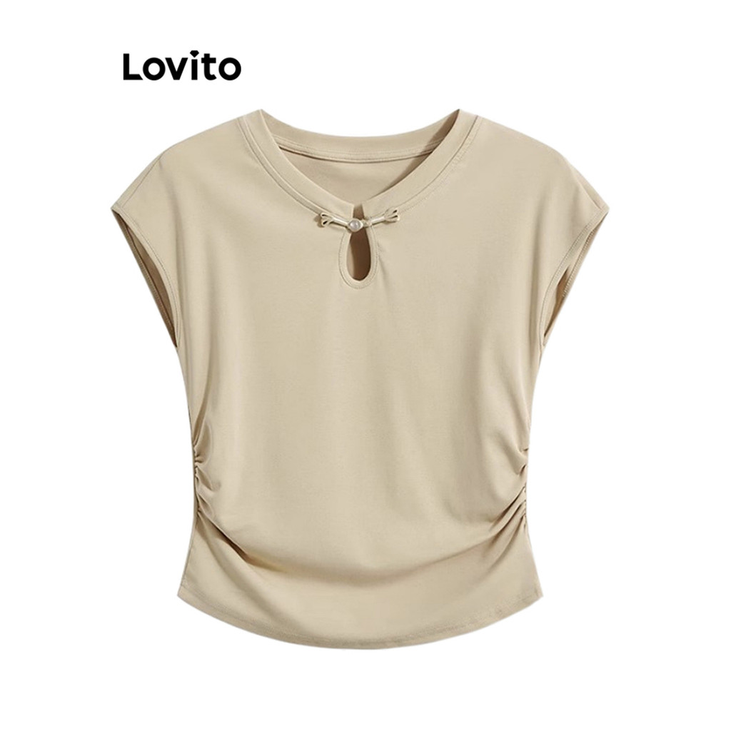 Lovito Camiseta casual com recorte liso para mulheres LNE69229 - Women Clothes