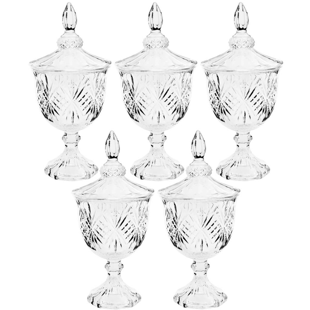 5 Bombonieres de Vidro Cristal Potiches Pedestal Lyor Dublin 400ml Baleiros Decorativos