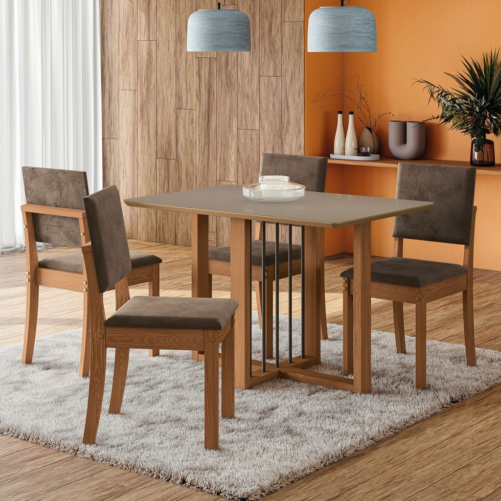 Mesa de Jantar 4 Lugares Noemi com Vidro Canela/Freijo/Bronze/Marrom - Kappesberg Jantar em Oferta na Shopee
