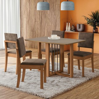 Mesa de Jantar 4 Lugares Noemi com Vidro Canela/Freijo/Bronze/Marrom - Kappesberg Jantar em Oferta na Shopee