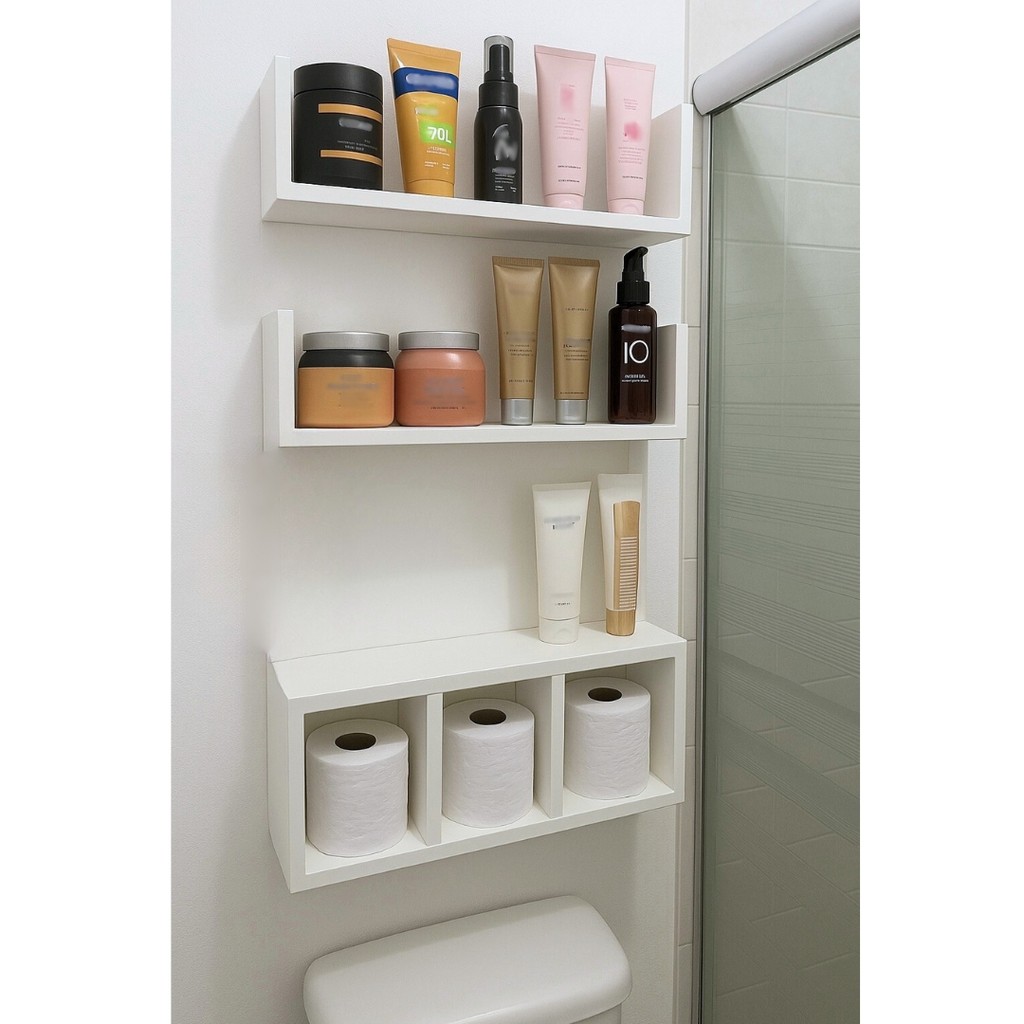 Nicho Para Papel Higiênico Com 2 Prateleiras Em U  Mdf Branco Decorativo Fosco em Oferta na Shopee