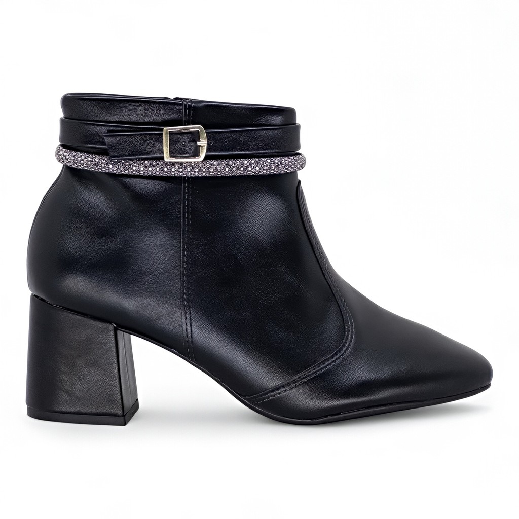 Bota Beira Rio Feminina Cano Curto Salto Grosso Brilho Original